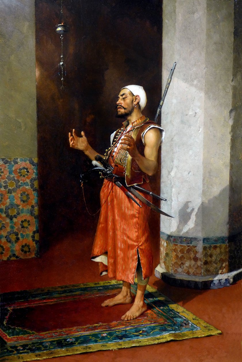Namaz kılan Türk muhafızı, 19. yüzyılın sonları-20. yüzyılın başları (tuval üzerine yağlı boya) by Theophile Marie Francois Lybaert
