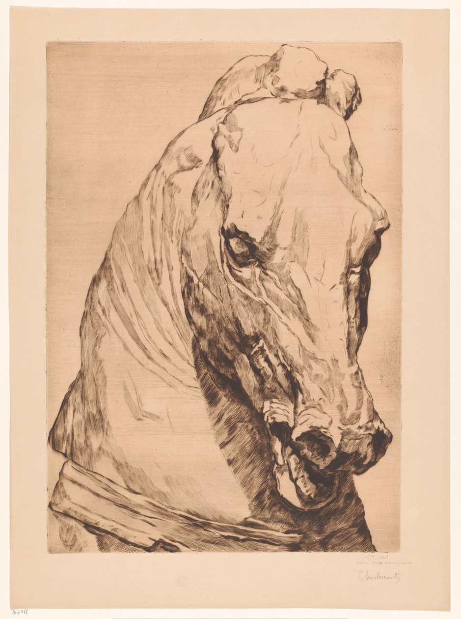 Antik bir heykelden tek boynuzlu at kafası by Thiebautz (signed by artist)
