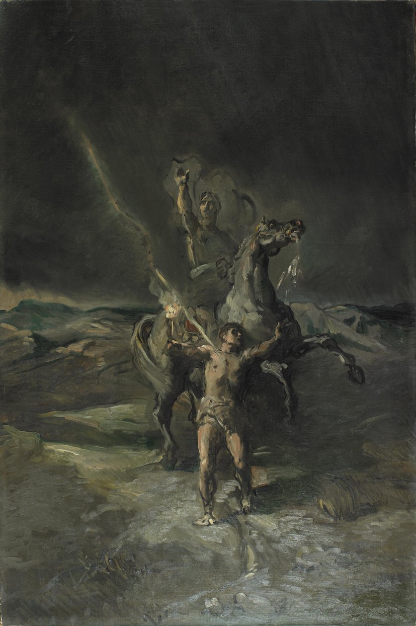 At sırtında Roma imparatoru ve kölesine yıldırım çarptı by Théodore Chassériau
