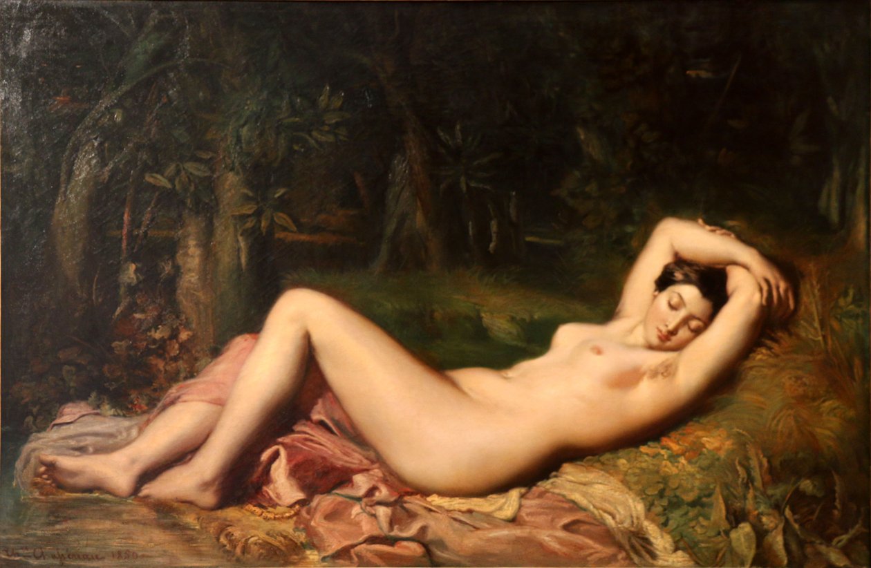 Bir baharın yanında su perisi, uykuda by Théodore Chassériau