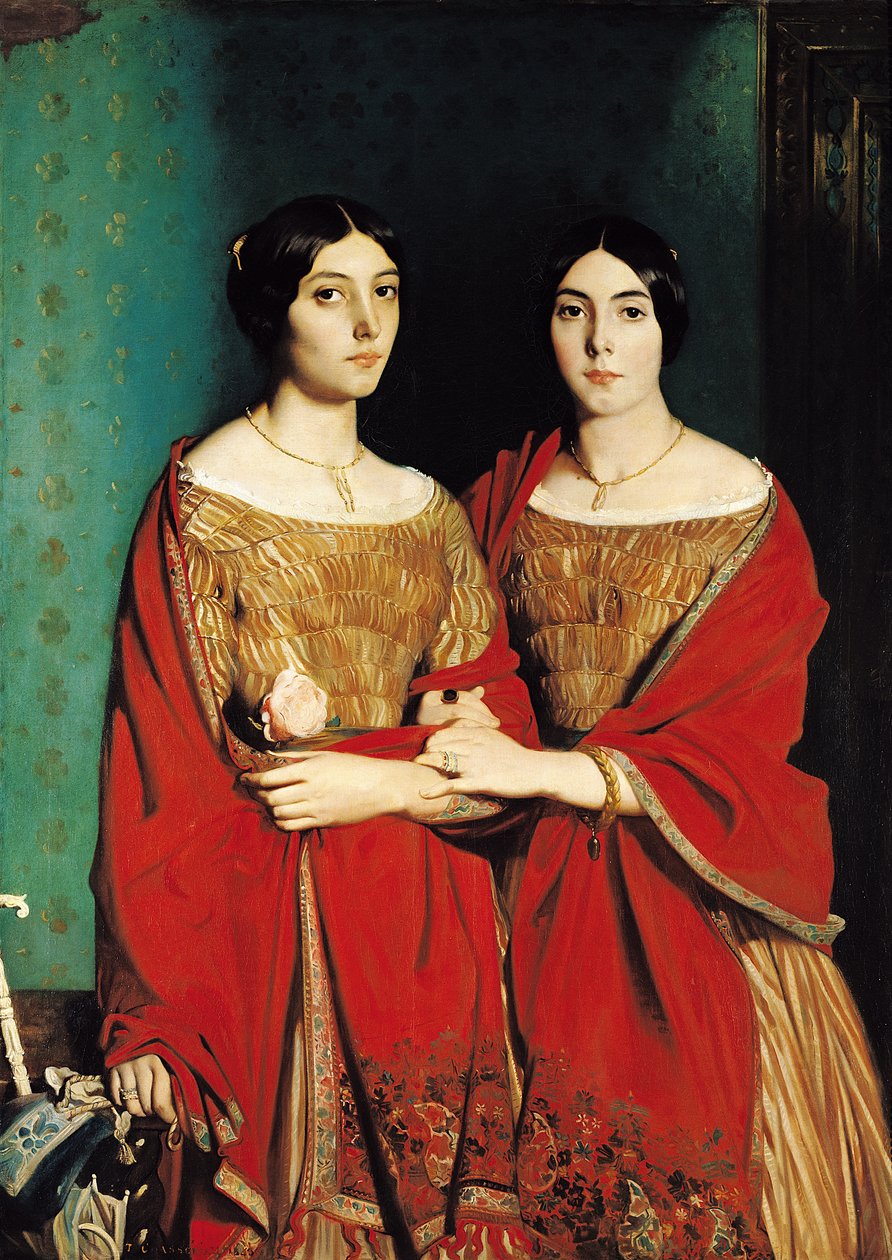 İki Kızkardeş veya Mesdemoiselles Chasseriau: Marie-Antoinette-Adele (1810-69) ve Genevieve (Aline) (1822-71) sanatçının kız kardeşleri, 1843 by Théodore Chassériau