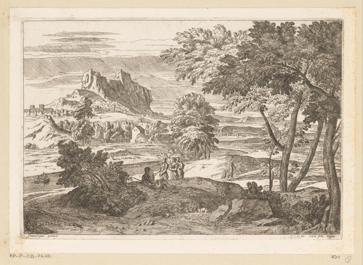 Rakamlar ve tavşanlar ile Arcadian manzara Suite de Paysages (dizi başlığı) by Théodore