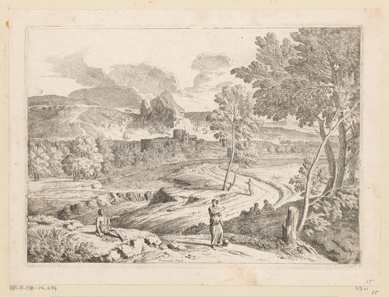 Bir dere tarafından bir yol boyunca rakamlarla Arcadian manzara Suite de Paysages (dizi başlığı) by Théodore