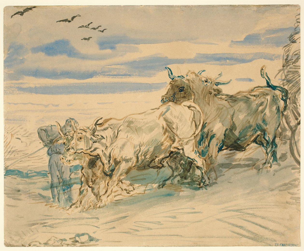 Bir Arabayı Çeken Öküzlü Drover by Théodore Chassériau