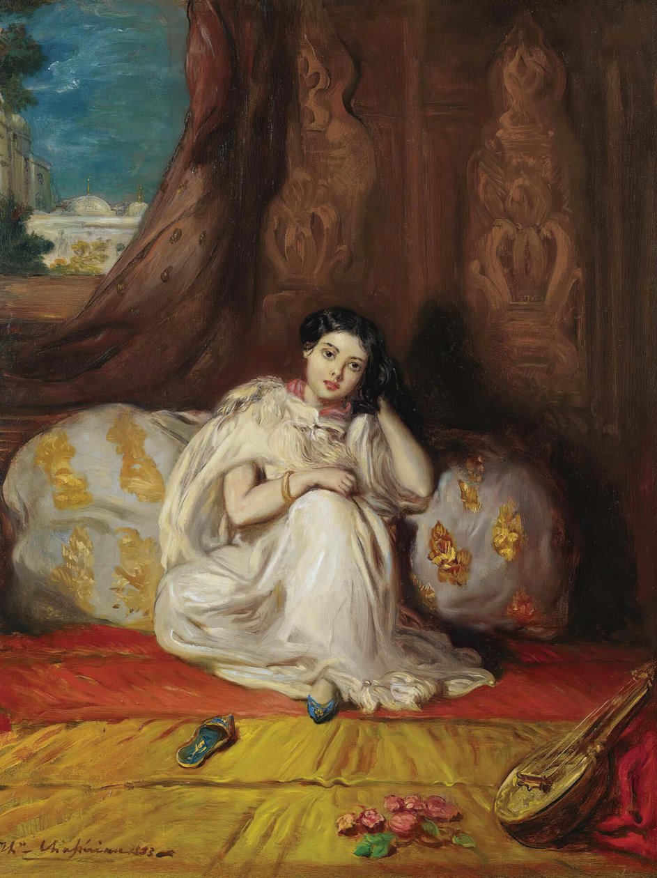 Zengin bir Almée iç mekanında oturan genç Mağribi kız, 1853. by Théodore Chassériau