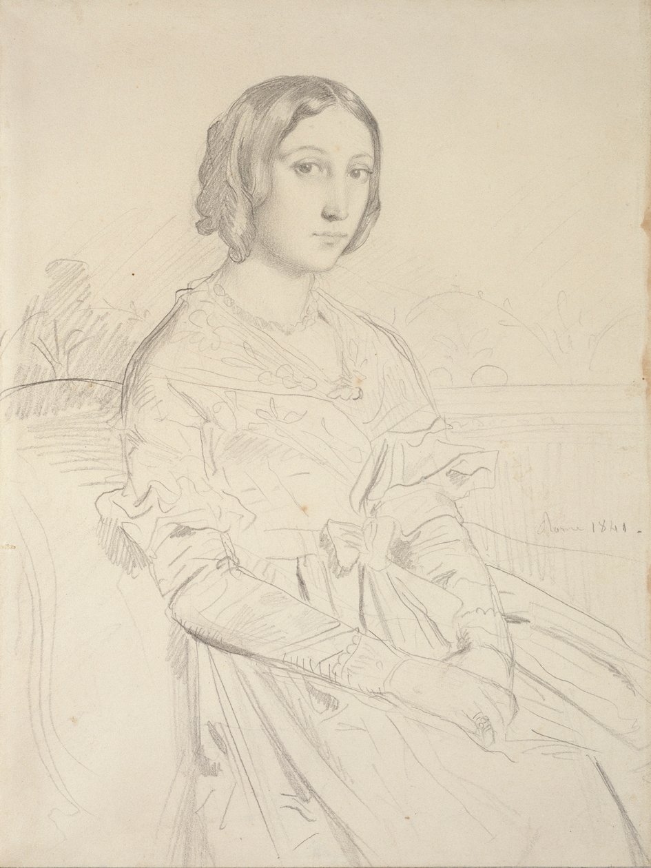 Genç bir Kadının Portresi, oturan dörtte üçü sola, 1839-1856 by Théodore Chassériau