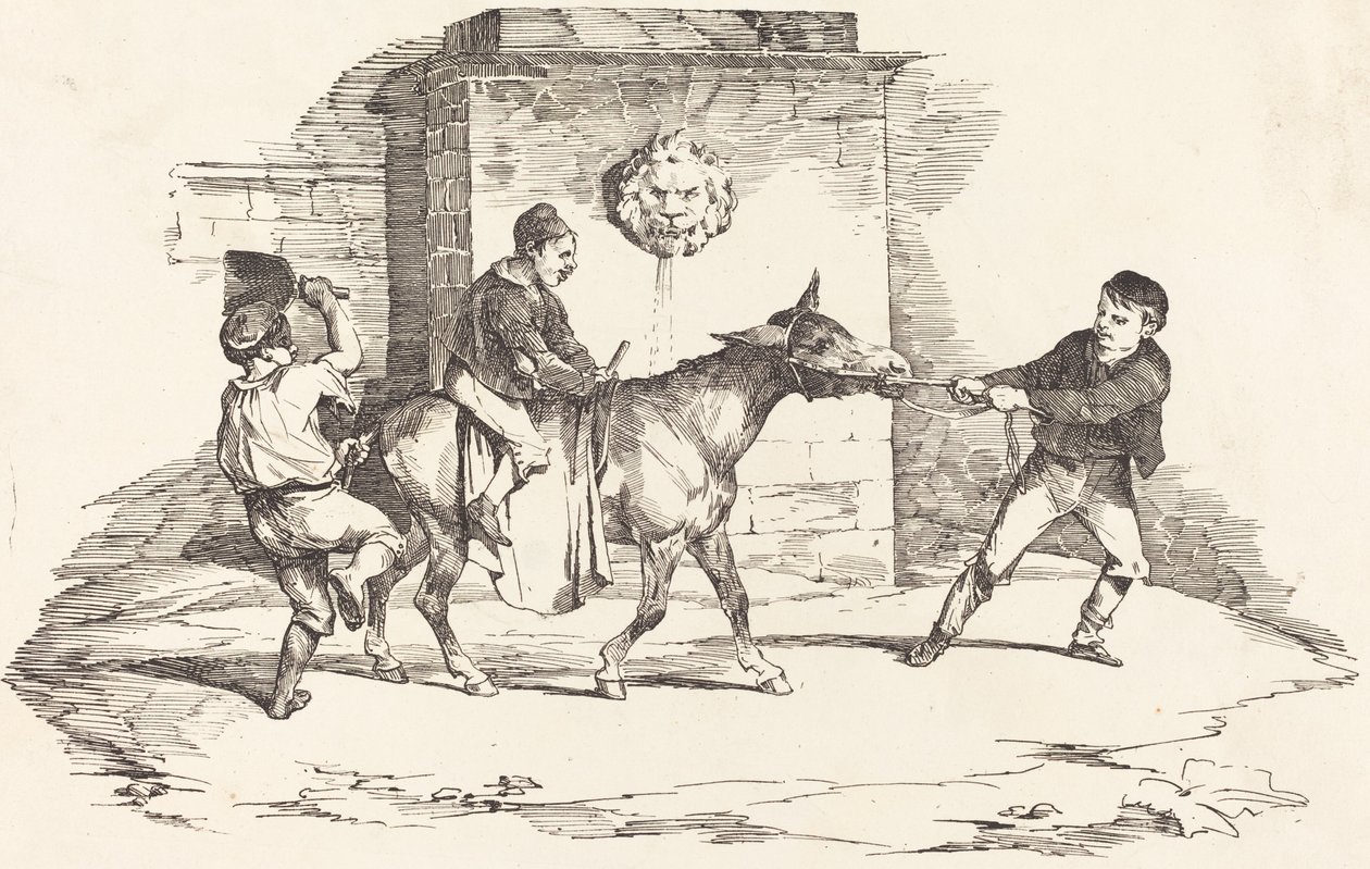 Eşekle Oynayan Üç Çocuk by Théodore Gericault and Nicolas Toussaint Charlet