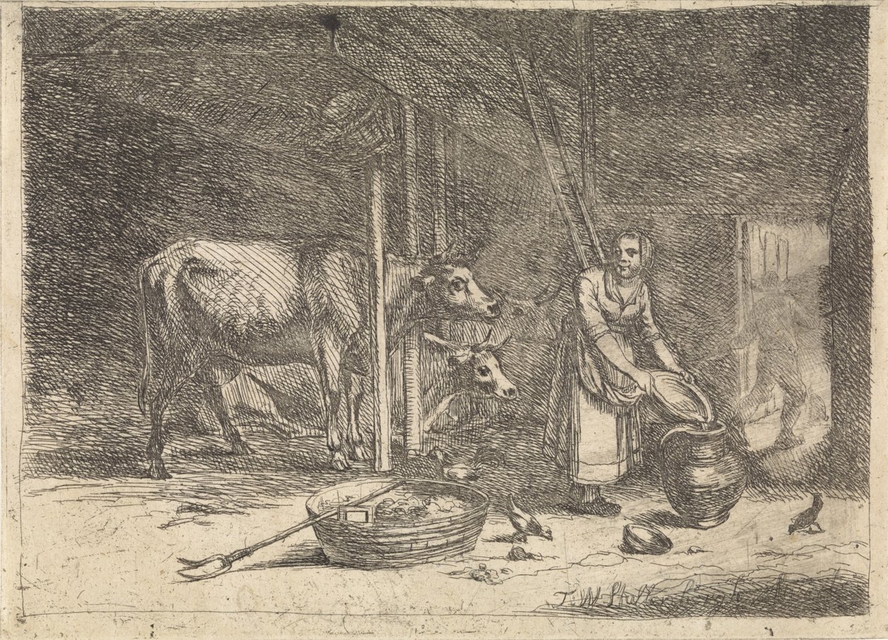 Sütçü kızla ahır by Théodore Wynant Stallenbergh