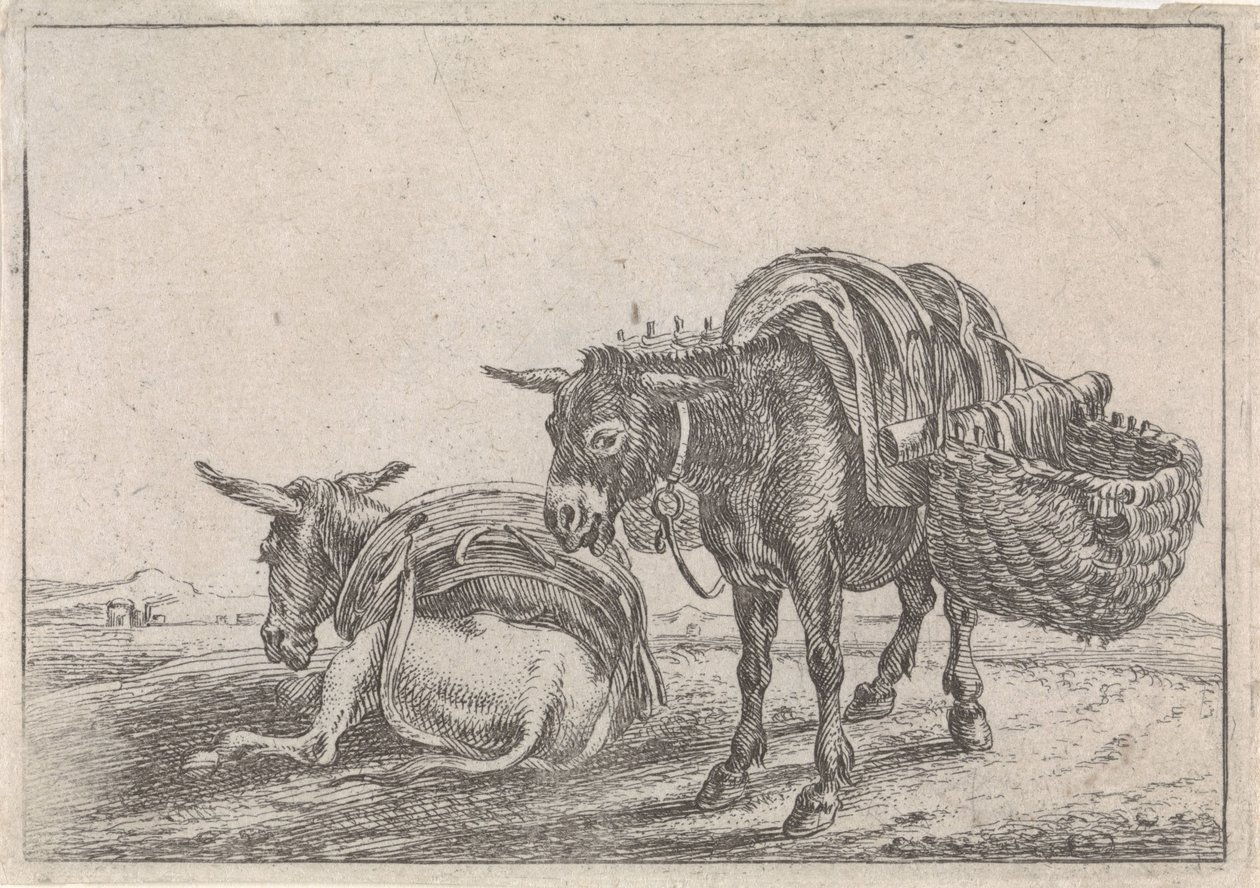 iki katır by Théodorus van Kessel