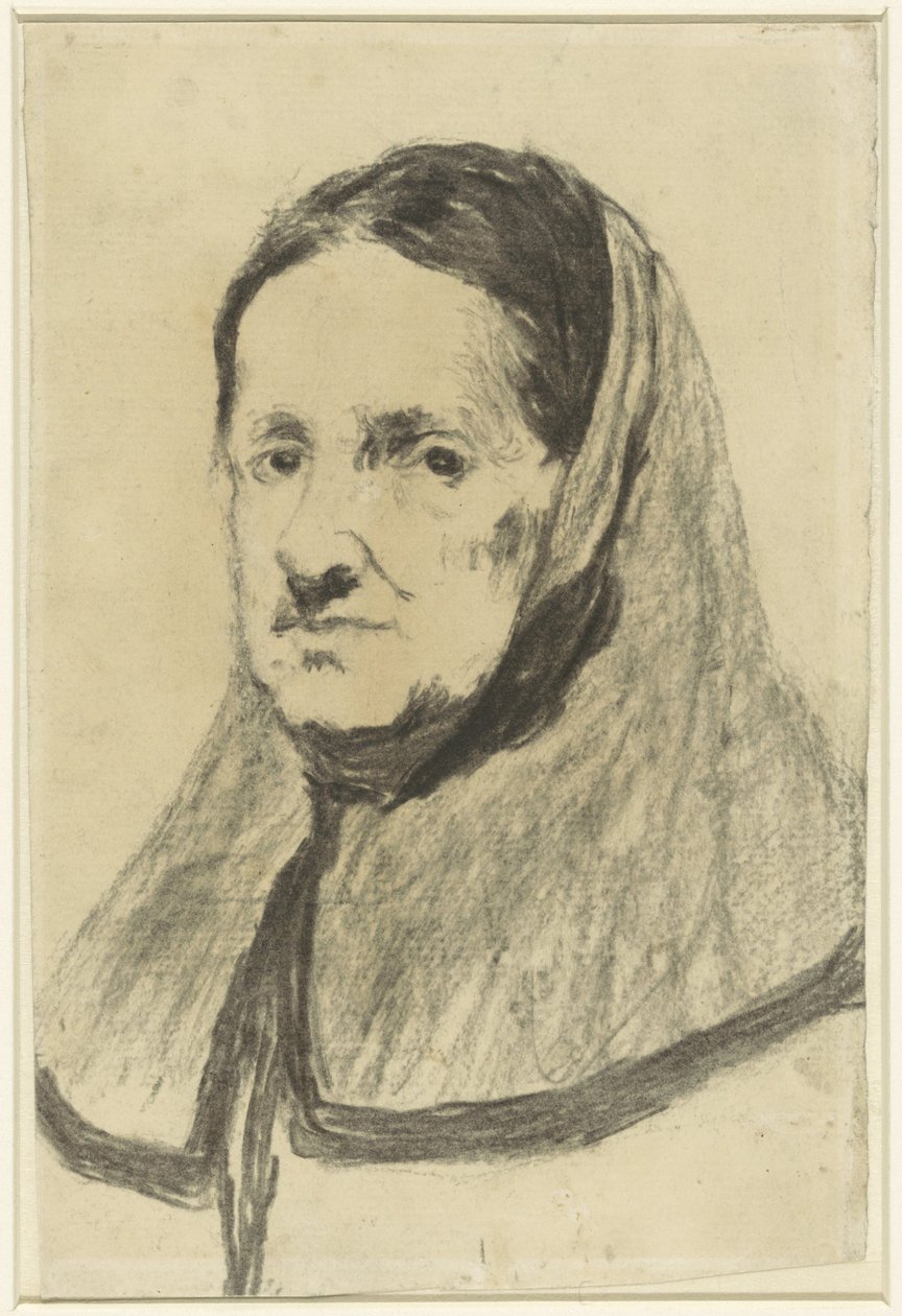Hafifçe sola doğru omuzlardan görülen yaşlı bir kadının çalışması by Théodule Augustin Ribot