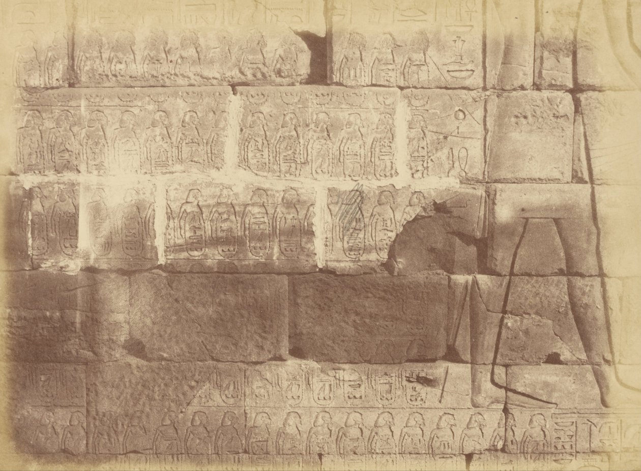 Hiyeroglif Yazıtların ve Heykellerin Yakın Çekim Görünümü (Mağlup Edilen Milletler Listesi), Karnak by Théodule Devéria
