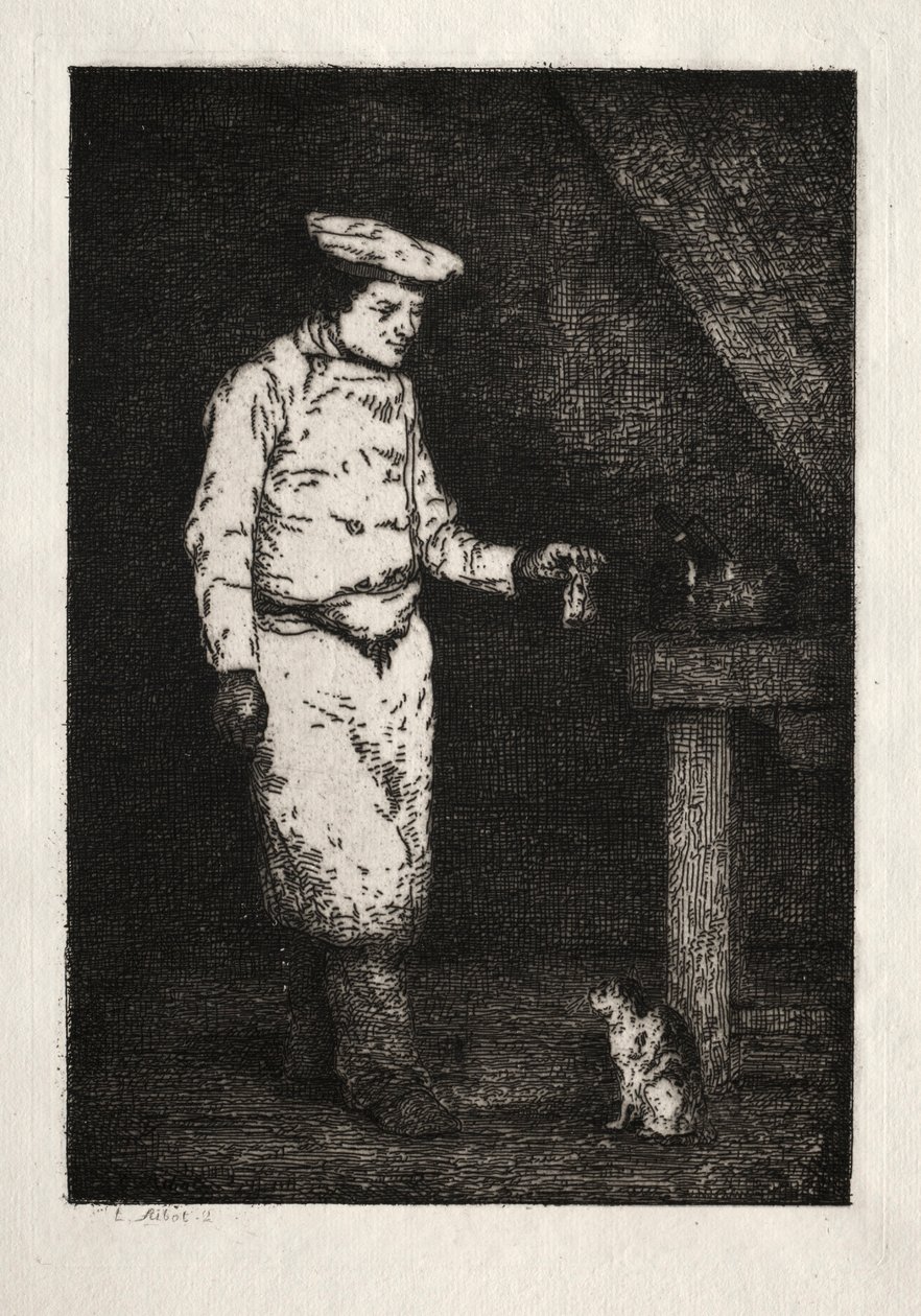 Kedinin öğle yemeği. by Auguste Theodule Ribot