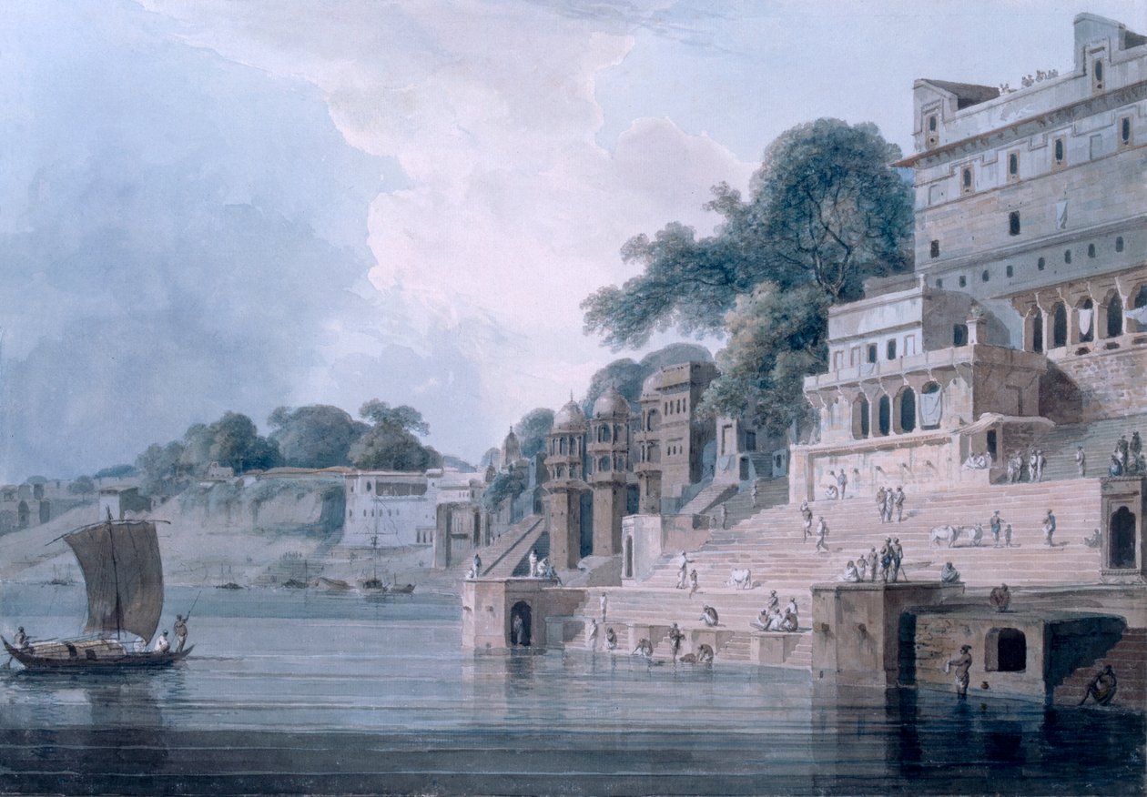 Dasasvamedha Ghat, Benares, Uttar Pradesh, c.1788-89 (renkli aquatint) by Thomas und William Daniell