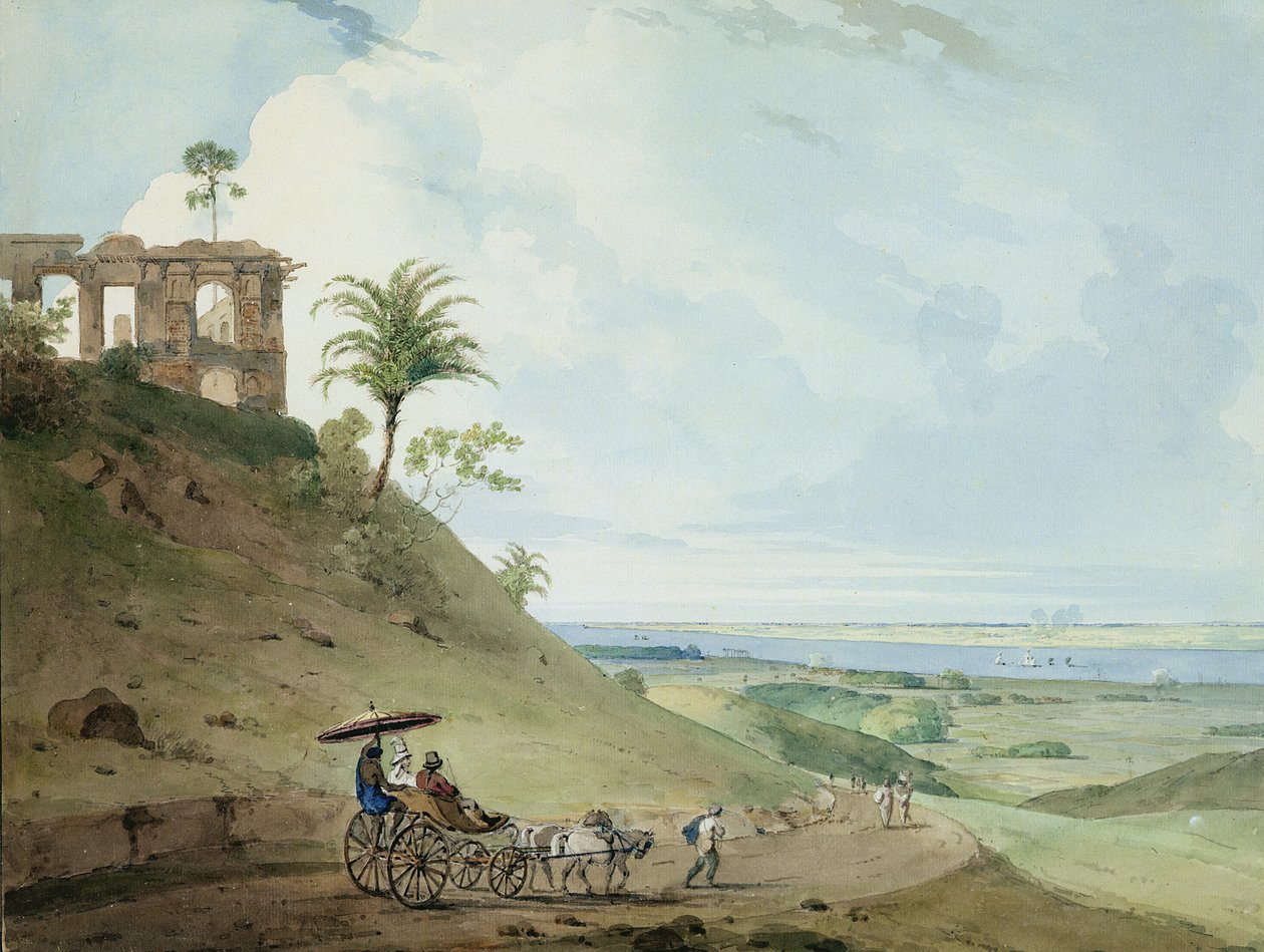 Ruins on Pir Pihar, near Monghy, Bihar, 1790 (wc over graphite on paper) by Thomas und William Daniell