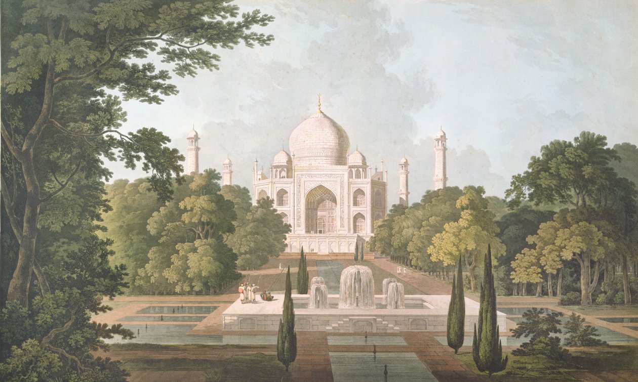 Bahçeden Tac Mahal, Agra, 1801 yayınlandı by Thomas und William Daniell