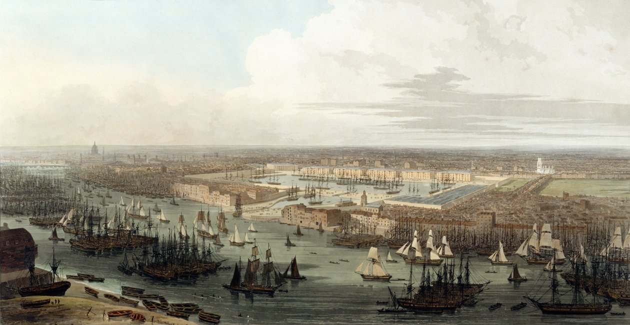 Wapping, Rıhtımın Yükseltilmiş Görünümü, 1803 by Thomas und William Daniell