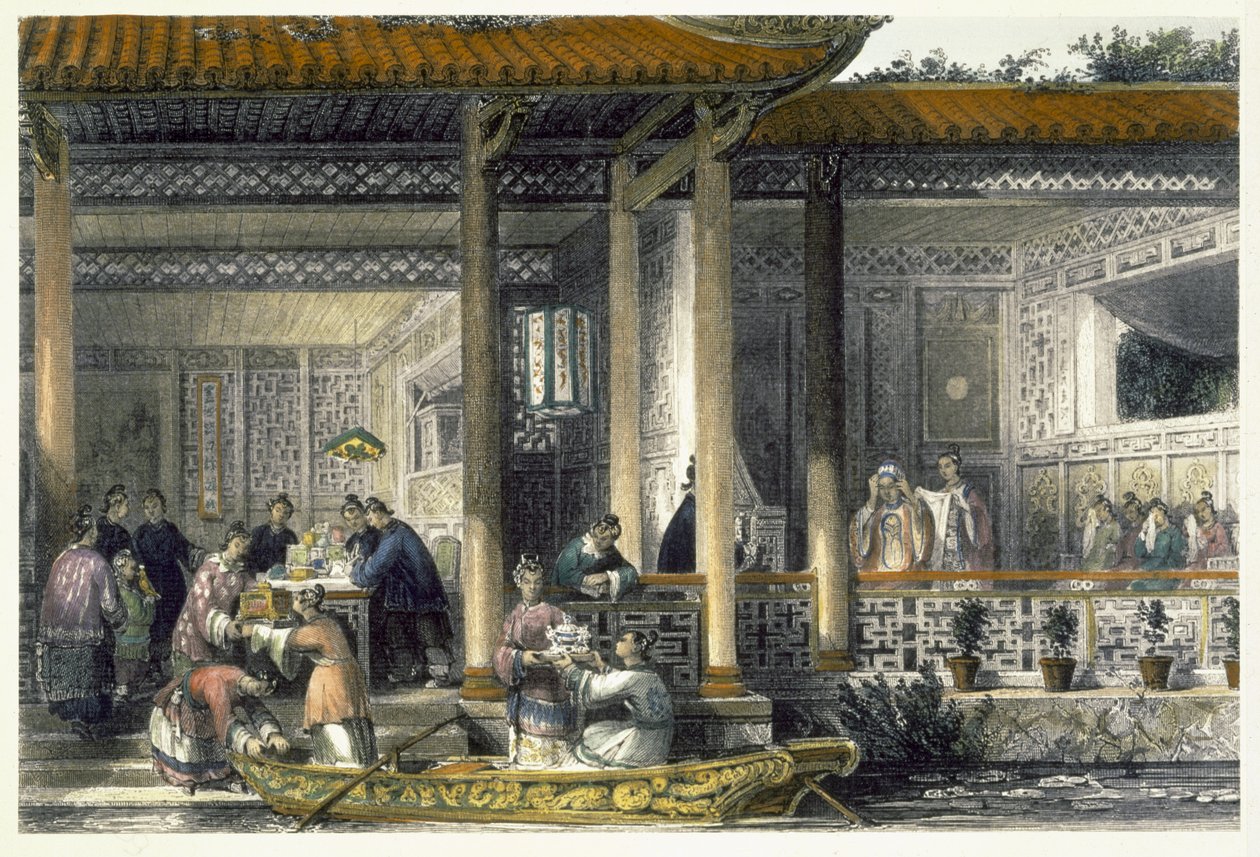 George Newenham Wright (c.1790-1877) 1843'te "Çin'den Bir Dizi Görünümde" Evlilik Sunumlarının Gelin Konağına Gelişi by Thomas Allom