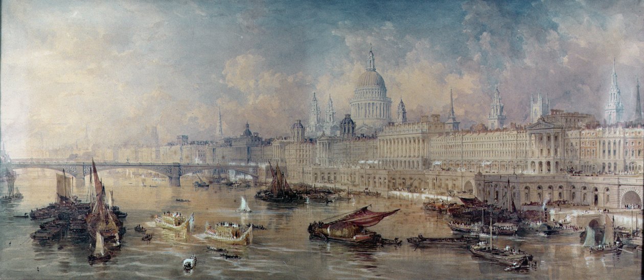 Thames Dolgusu için tasarım, akıntıya karşı görünüm by Thomas Allom