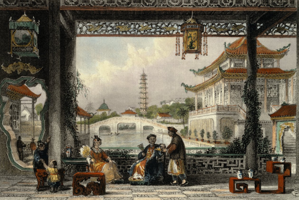 Peking yakınlarındaki bir Mandarin Pavyonu ve Bahçeleri, George Newenham Wright (c.1790-1877) 1843 tarafından 