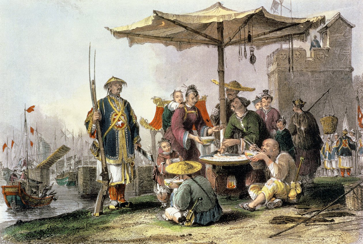 Tong-Chang-Too Askeri Karakolundaki Pirinç Satıcıları, George Newenham Wright (c.1790-1877) 1843 by Thomas Allom