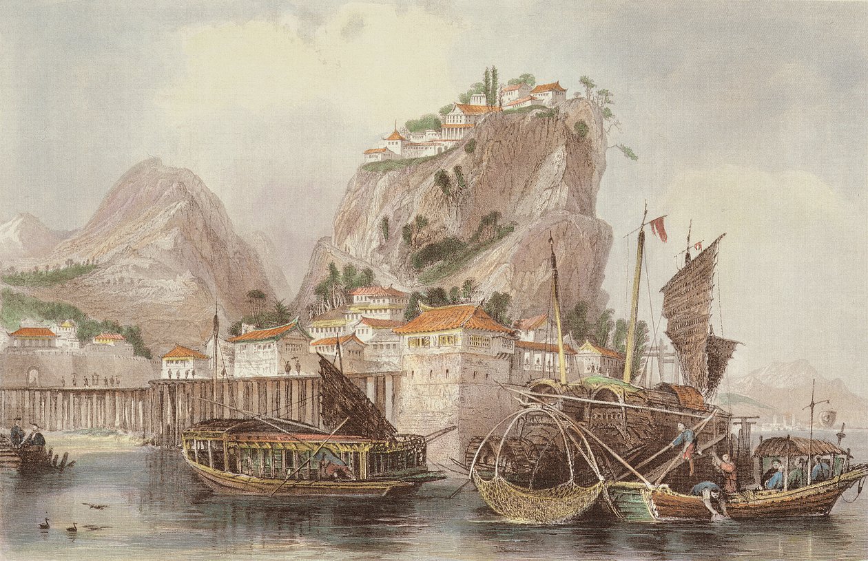 The Mouth of the Chin-Keang, George Newenham Wright (c.1790-1877) 1843 tarafından 