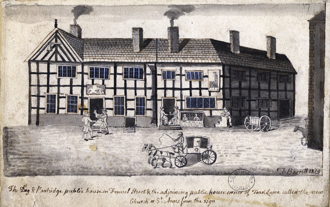 Köpek ve Keklik, Manchester, 1819 (kalem ve mürekkep ve kağıt üzerinde yıkama) by Thomas Barritt