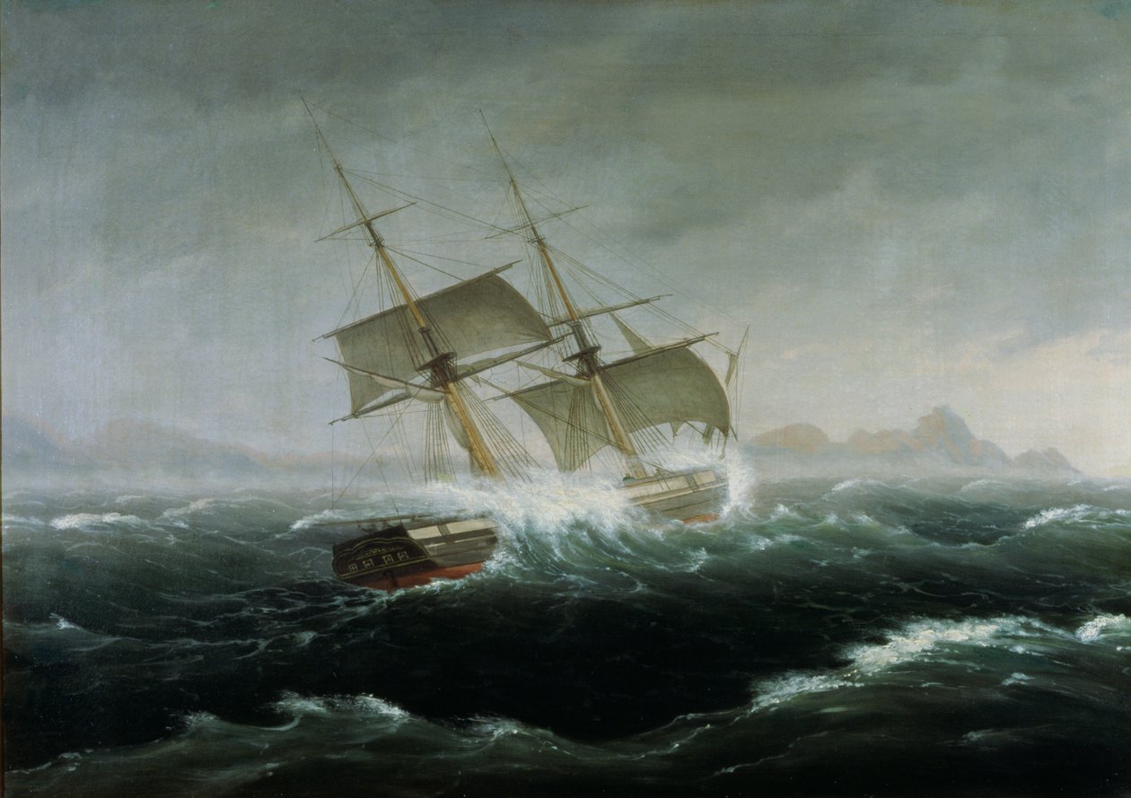 Ağır Bir Denizde Yelkenli Gemi by Thomas Birch