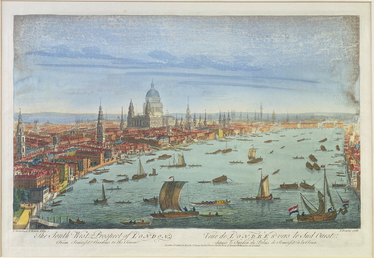 Somerset Gardens'tan Tower'a Londra'nın Güney Batı Beklentisi (renkli litografi) by Thomas Bowles