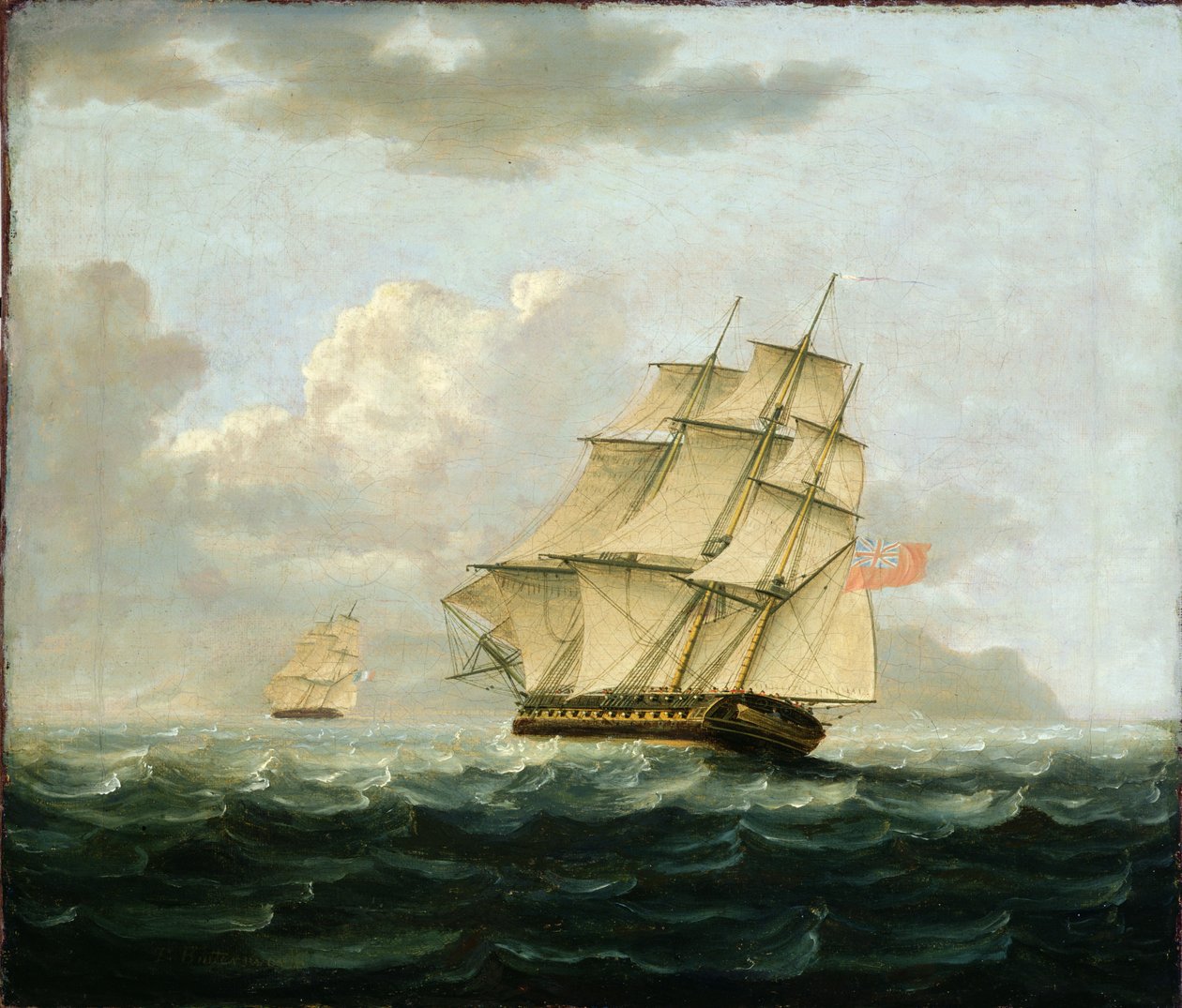 Bir Fransız Fırkateyninin Peşinde Bir İngiliz Fırkateyni by Thomas Buttersworth