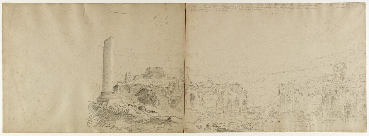Etna Dağı, Taormina, Sicilya, 1842 (kalem, kağıt üzerinde beyaz tebeşirle yükseltilmiş) by Thomas Cole