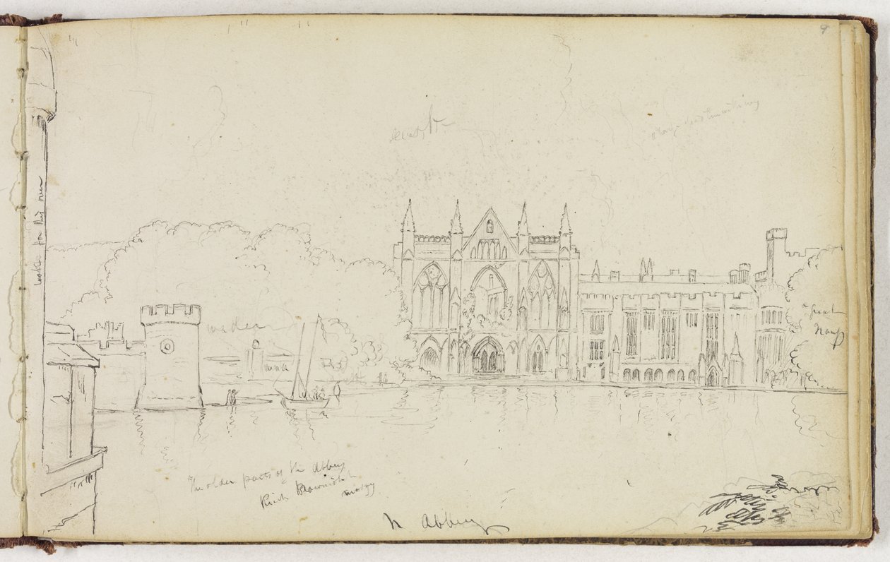 Newstead Abbey, Nottinghamshire, England, c.1830 (pen and black ink over graphite pencil on off-white wove paper) by Thomas Cole