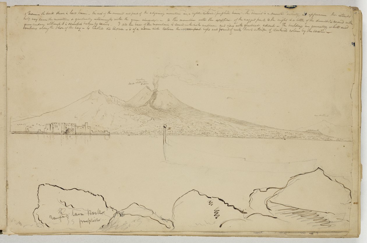 Panorama of the Bay of Naples, c.1832 (pen and brown ink over graphite pencil on off-white wove paper) by Thomas Cole