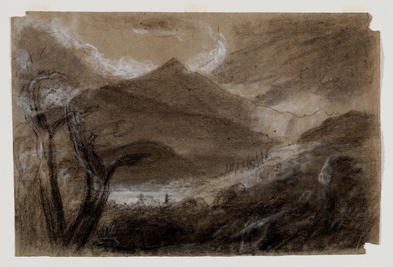 Schroon Dağı, Adirondacks, 1837 dolayları (gri dokuma kağıt üzerine siyah beyaz tebeşir) by Thomas Cole