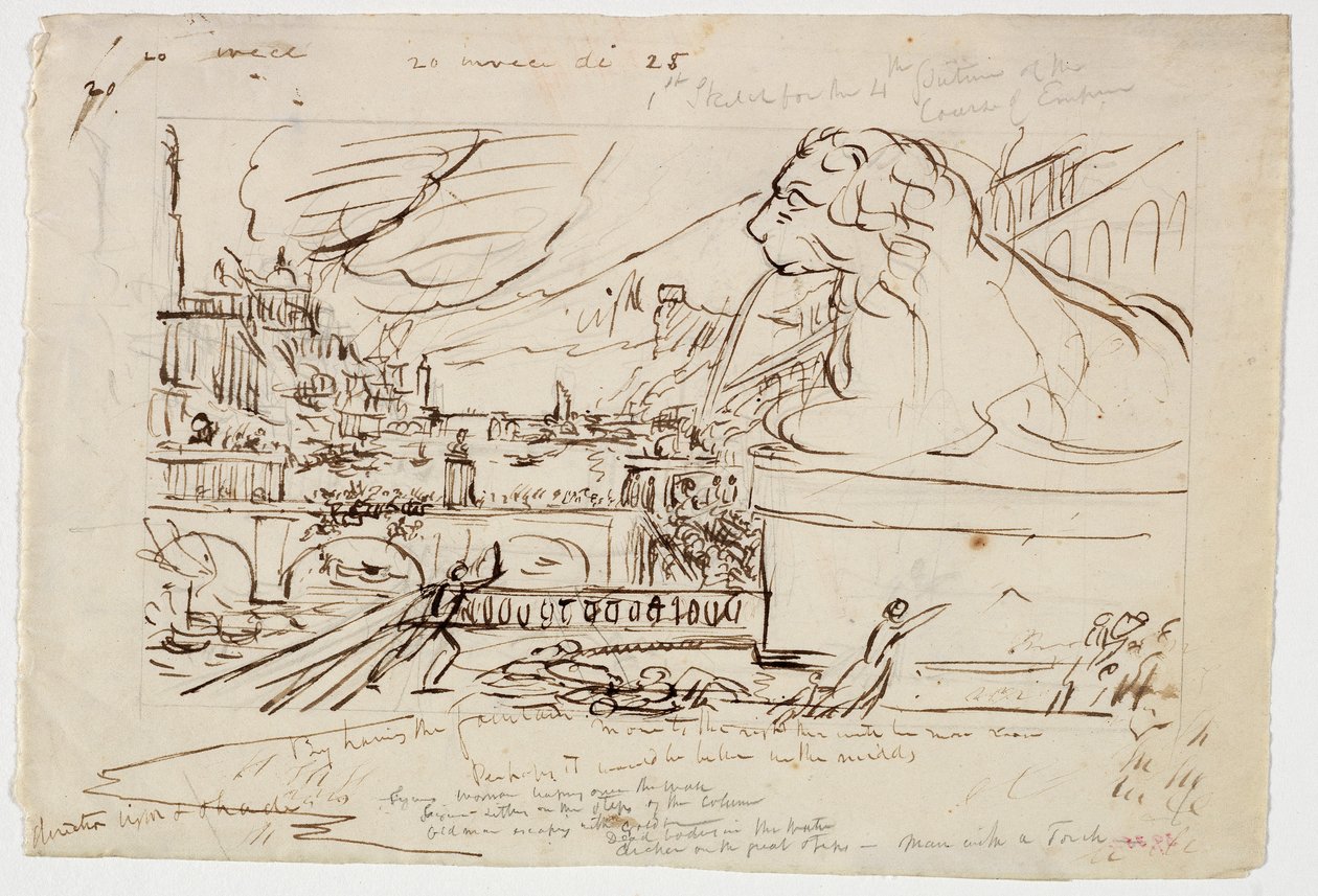 Course of Empire serisinden Yıkım için Taslak, c.1836 by Thomas Cole