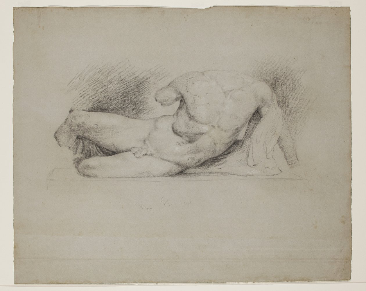 The Ilissus, from the Parthenon West Pediment, 1829 or 1830 (black chalk heightened with white chalk on grayish blue wove paper) by Thomas Cole