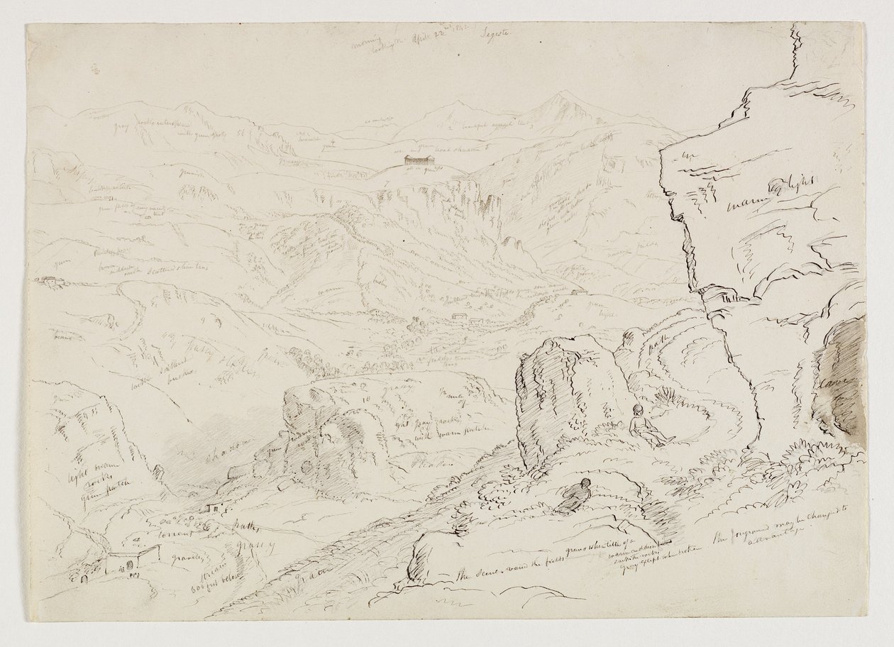 Vale ve Segesta Tapınağı, Sicilya, 1842 (kağıt üzerinde kurşun kalemle yıkamalı kalem ve mürekkep) by Thomas Cole