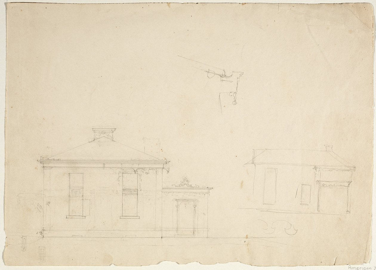 Two Elevations for New Studio at Cedar Grove  by Thomas Cole