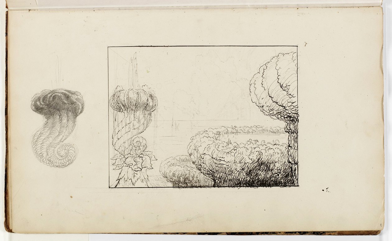 Untitled, Study for Titans Goblet, 1837 (pen & ink over pencil on paper) by Thomas Cole