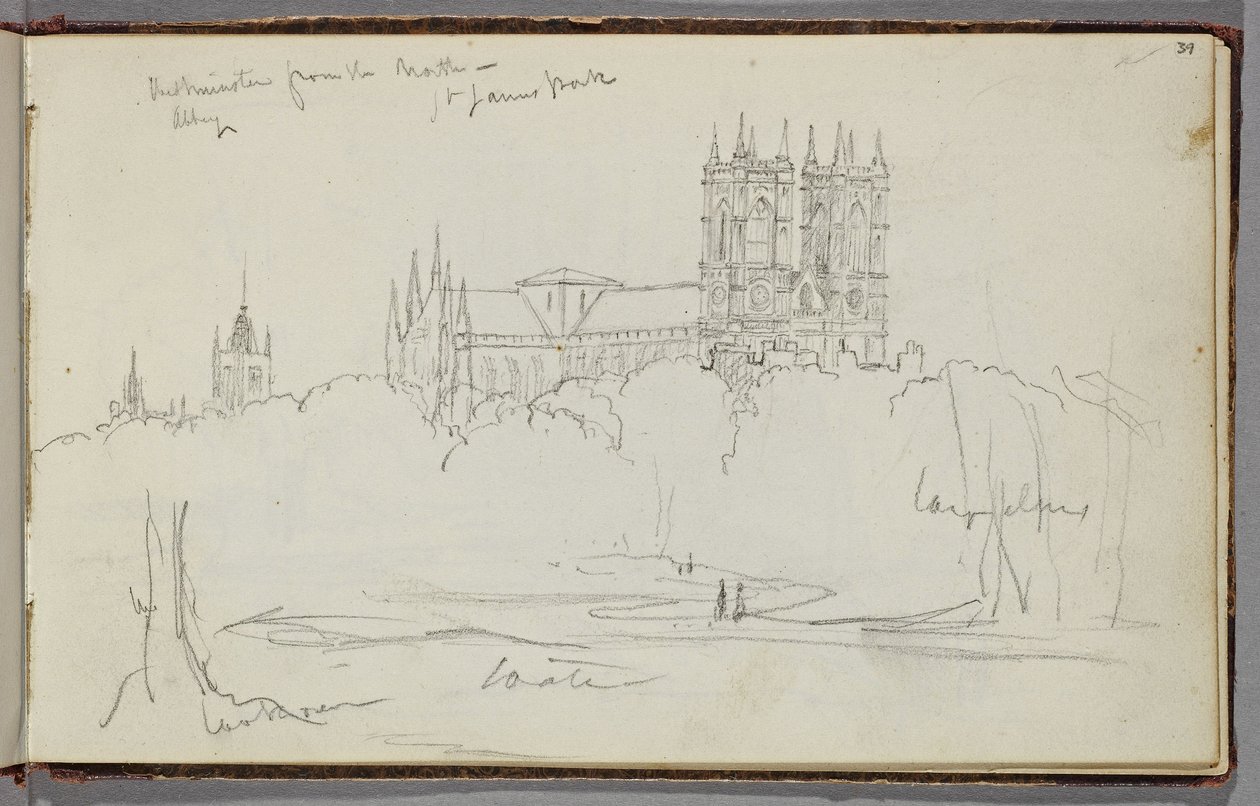 Westminster Abbey from the North, St. James Park, c.1830 (graphite pencil on off-white wove paper) by Thomas Cole