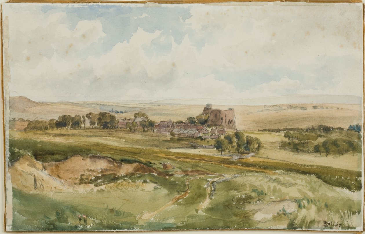 Bowes Castle, Yorkshire (gemide kurşun kalem ve sulu boya) by Thomas Collier