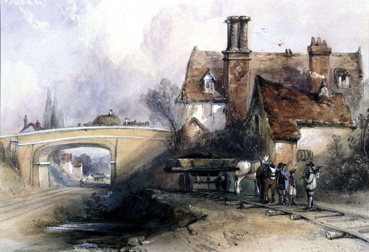 Doğu İlçeleri Demiryolu inşaatı, Ilford yakınlarında, Essex, 1838 (kağıt üzerinde wc) by Thomas Colman Dibdin