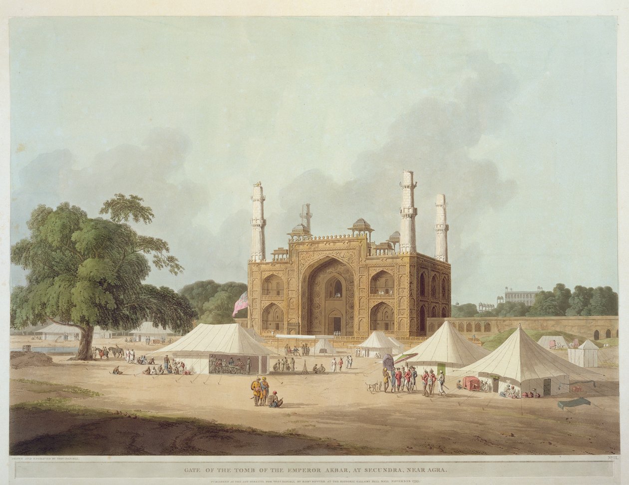 İmparator Ekber'in Mezarı Kapısı (1542-1605), Secundra, Agra, 'Doğu Manzarası: Hindustan'da Yirmi Dört Manzara', 1795 by Thomas Daniell