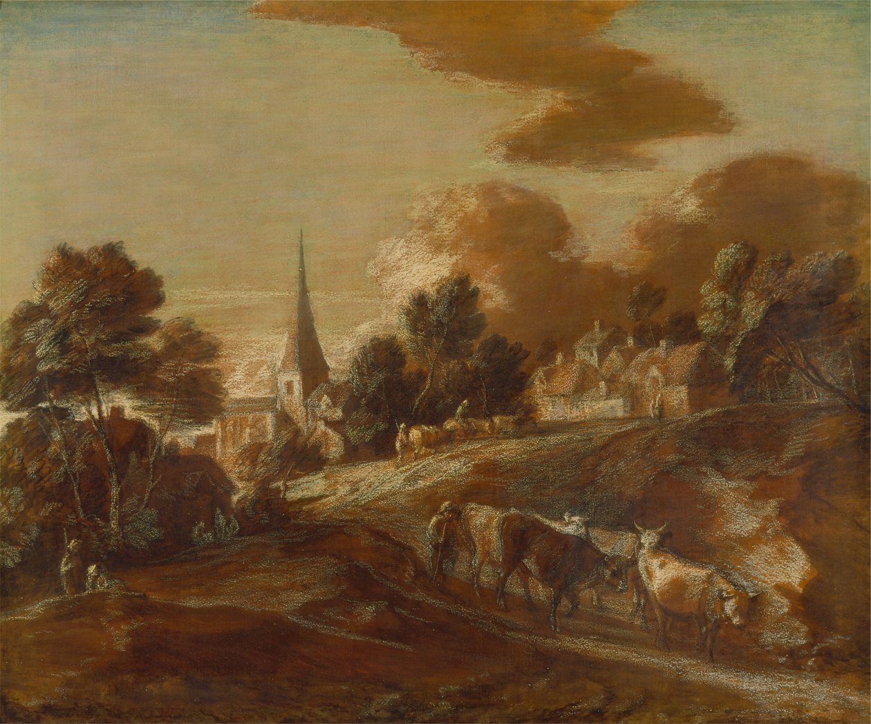 Sürgünler ve Sığırların Olduğu Hayali Bir Ormanlık Köy by Thomas Gainsborough