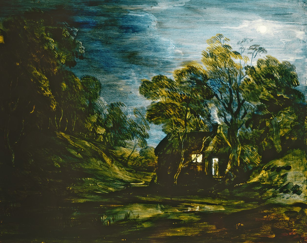 Ay Işığında Kulübe, c.1781-2 (cam üzerine boya) by Thomas Gainsborough