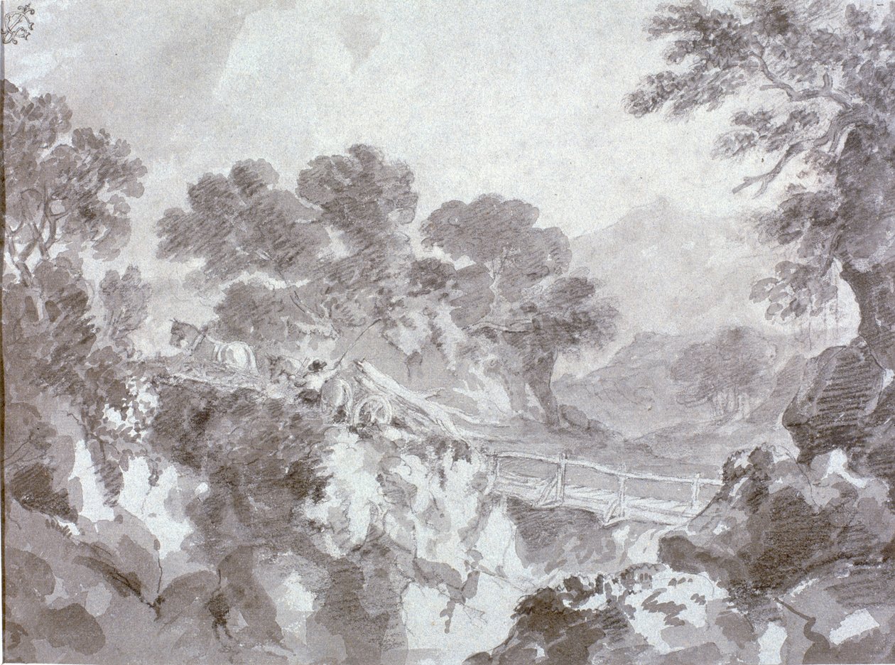 Köprülü Peyzaj (kağıt üzerine wc,kalem ve tebeşir) by Thomas Gainsborough