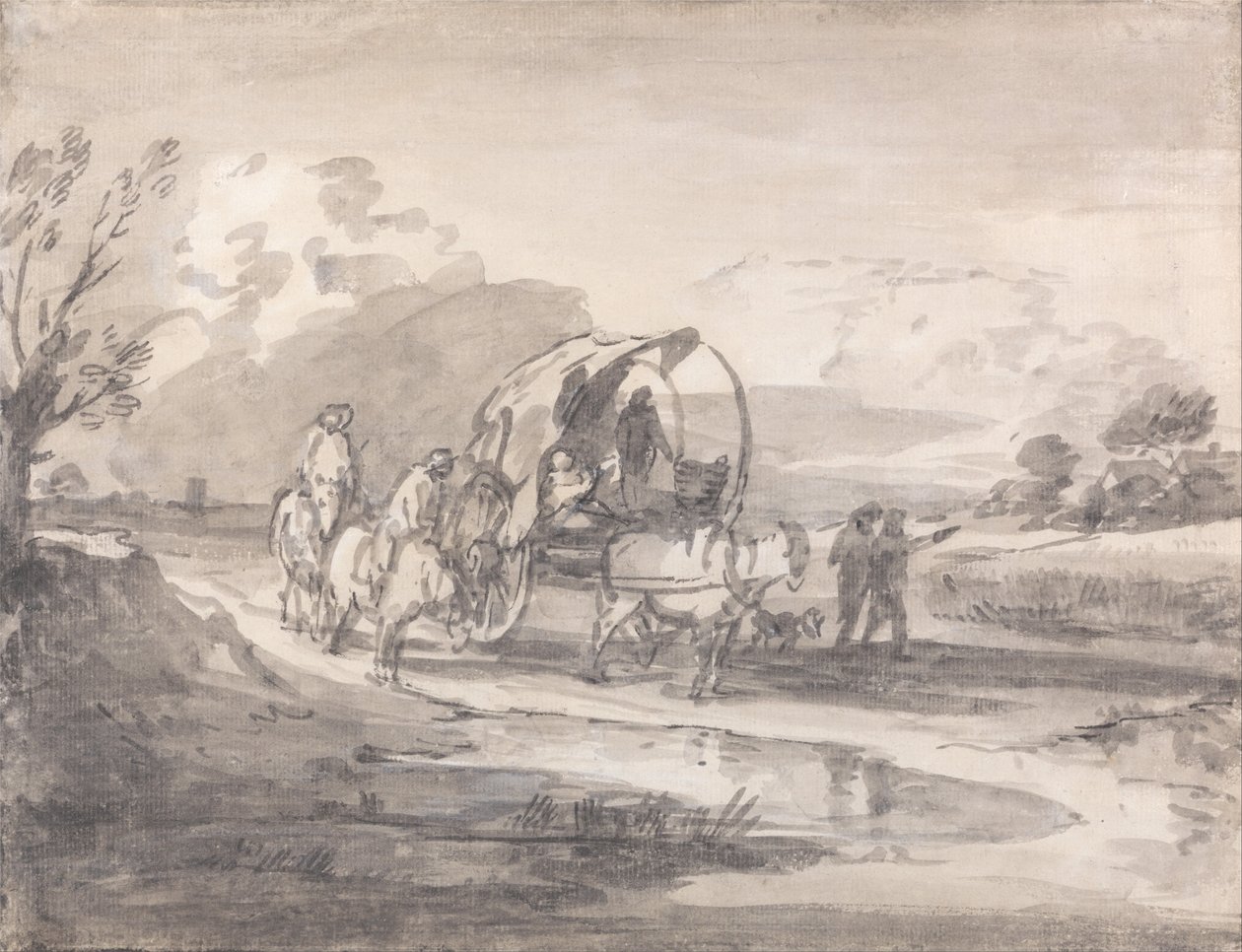 Atlılar ve Kapalı Araba ile Açık Peyzaj by Thomas Gainsborough