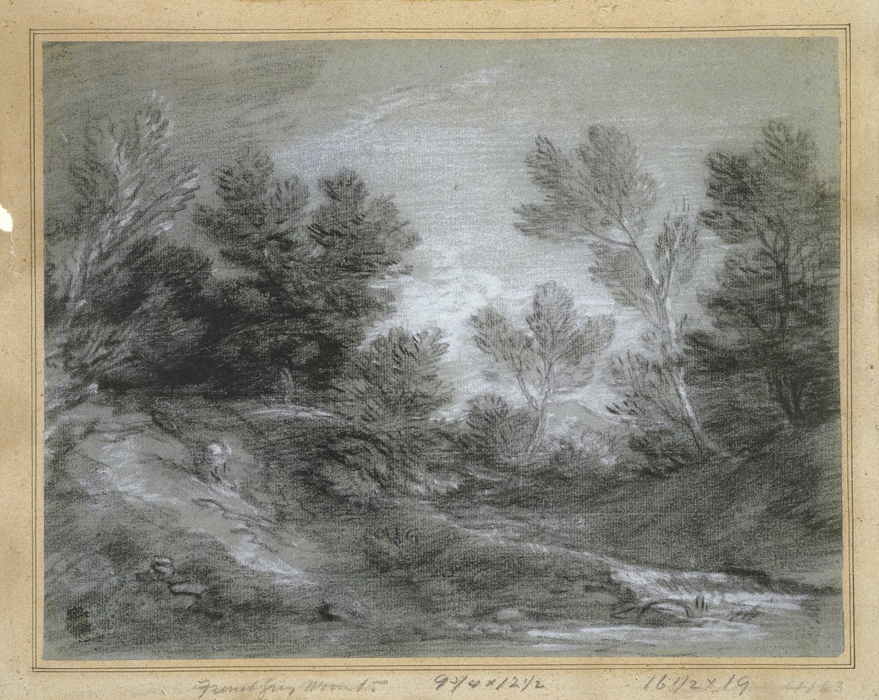PD.28-1953 A Woodland Stream (gri kağıt üzerinde tebeşir) by Thomas Gainsborough