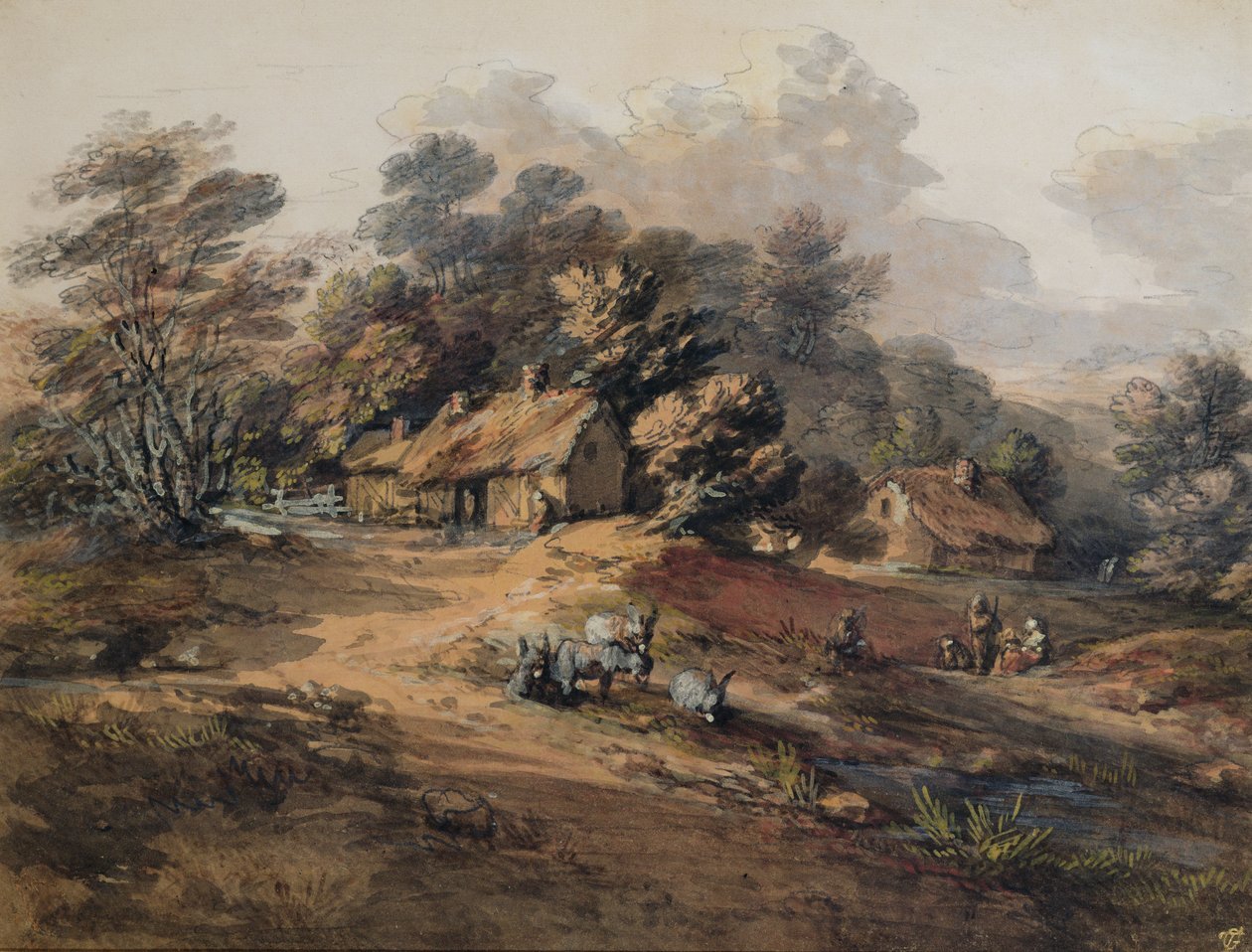 Bir Ormanın Kenarındaki Kulübelerin Yanında Köylüler ve Eşekler by Thomas Gainsborough