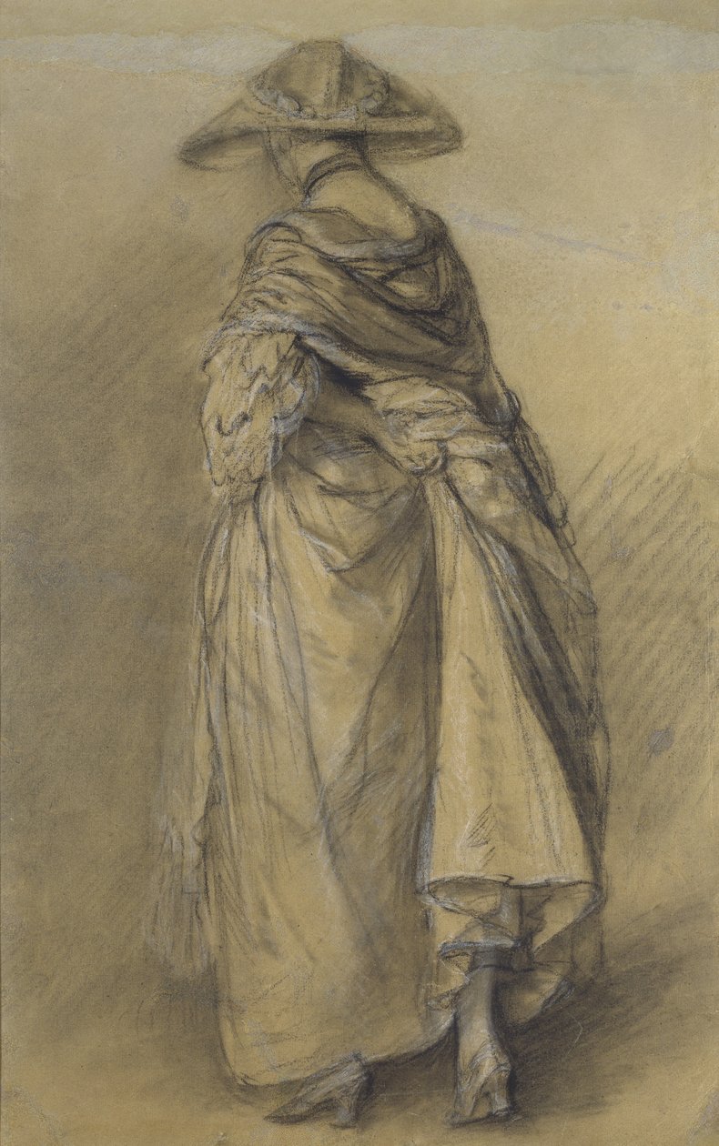 Arkadan Görülen Bir Kadının Çalışması (siyah tebeşir ve kütük, grimsi kahverengi kağıt üzerinde beyazla yükseltilmiş) by Thomas Gainsborough