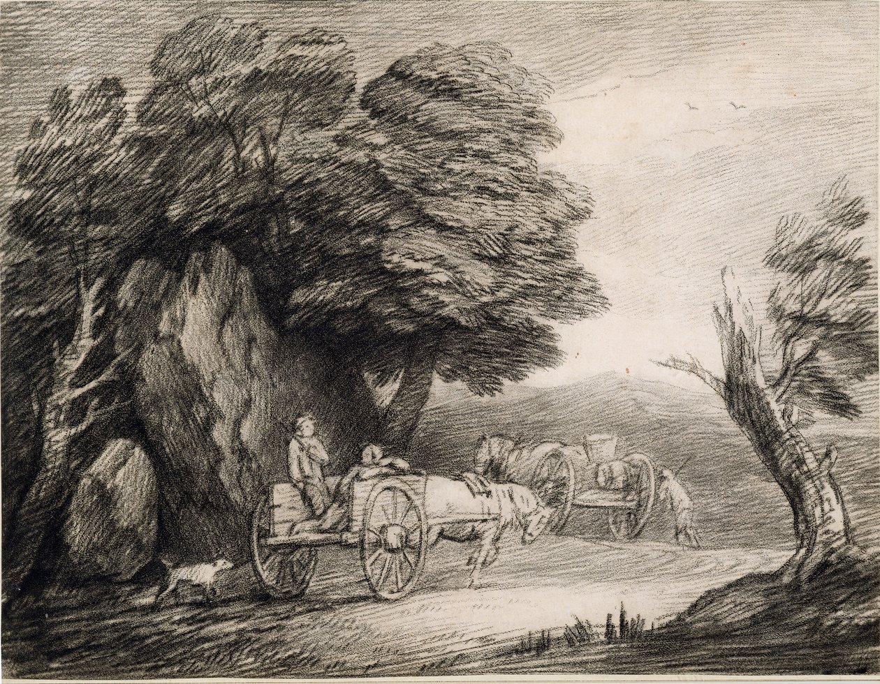 Arabalar ve Figürlerle Ormanlık Peyzaj (kağıt üzerine gravür) by Thomas Gainsborough